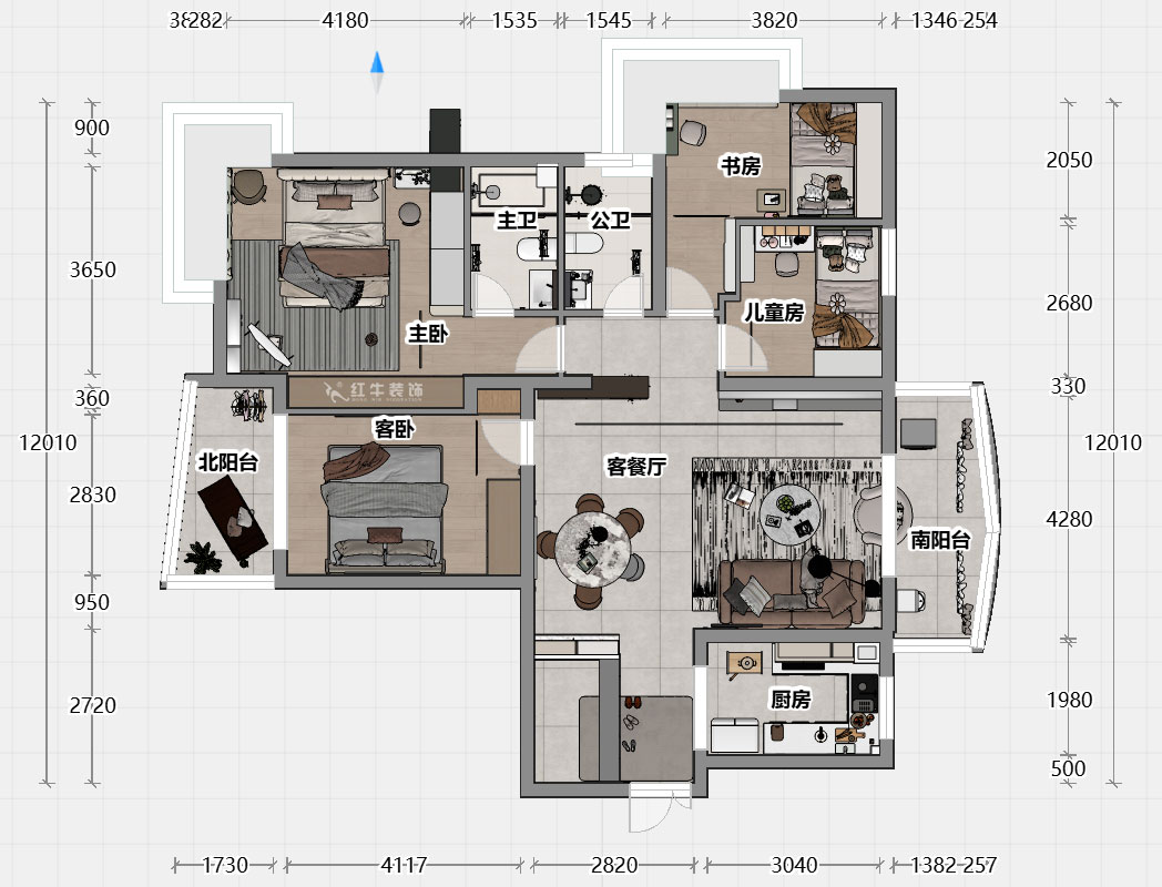 魏利利｜银城东苑东篱园2幢103室-135㎡-简约风格｜4室2厅2卫｜毛坯装修｜定制家｜全包24万｜00_04平面彩图